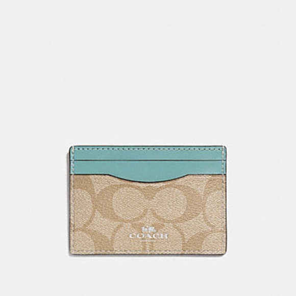 Coach Accessories - Coach Credit Card Case Khaki/Aqua Marine NWT